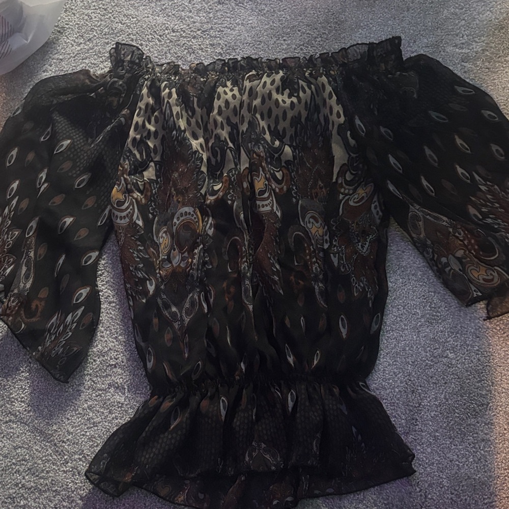 Elegant Black Patterned Off-Shoulder Blouse